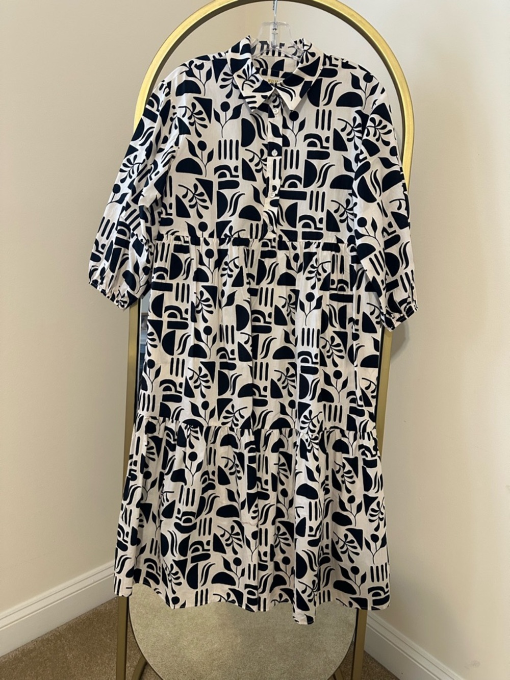Anthropologie Black & White Geometric Midi Dress - Picture 3 of 8
